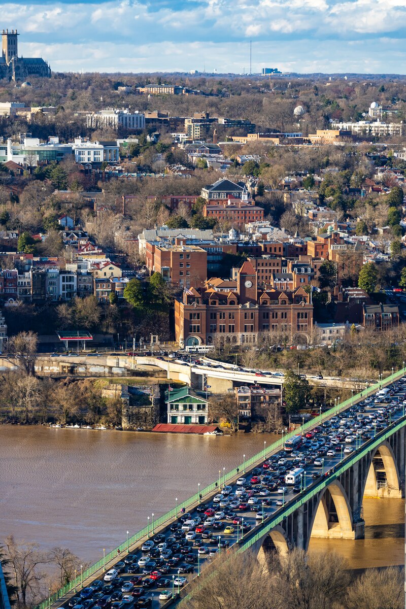 Historic brick rowhouses on a Georgetown street in Washington, DC