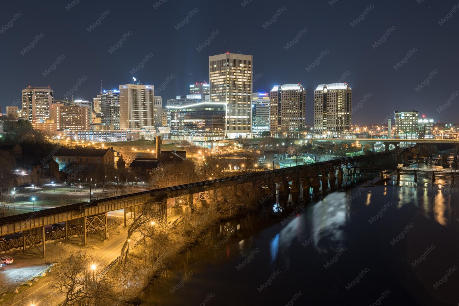 Richmond, Virginia skyline overlooking the James River