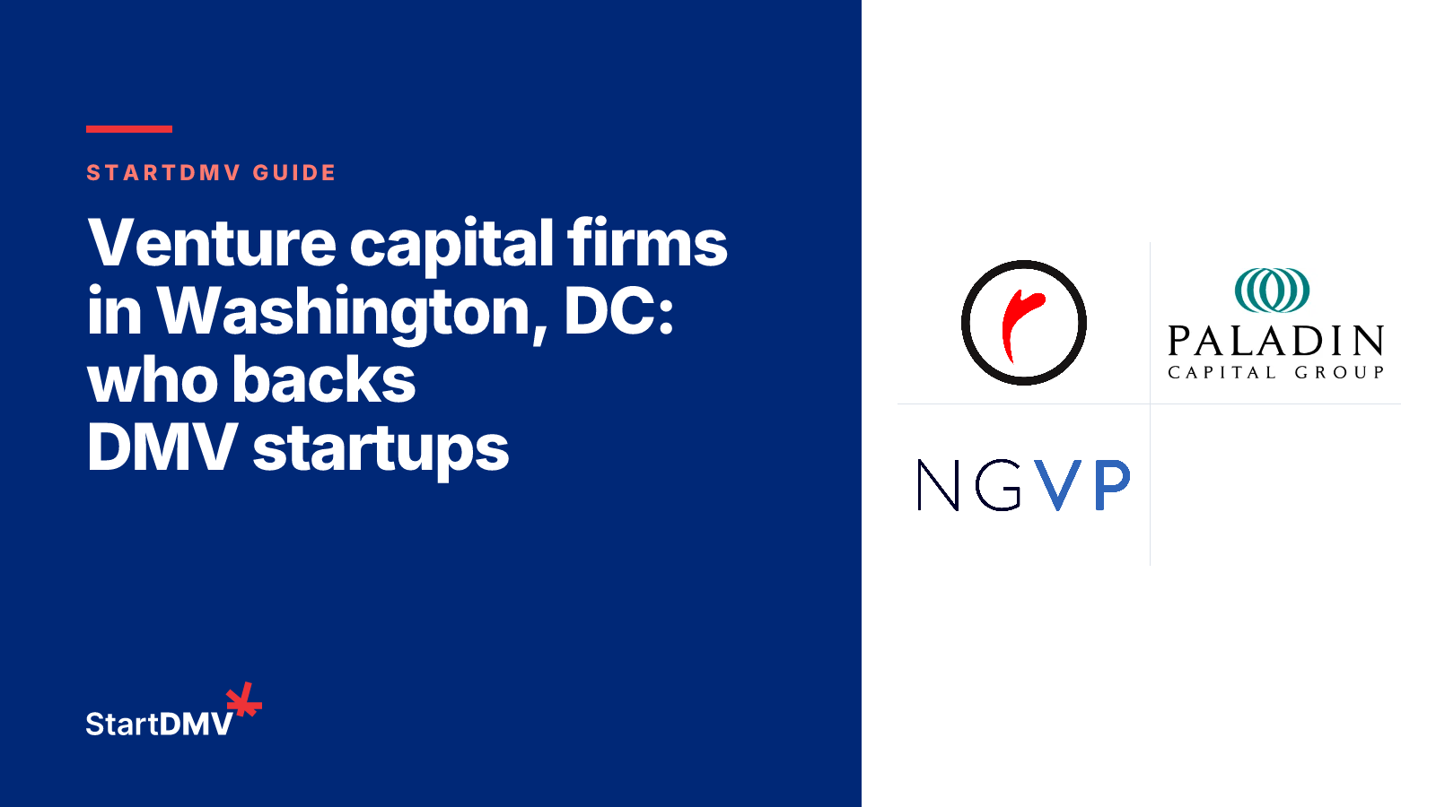 Venture capital firms in Washington, DC: who backs DMV startups with the Revolution, Paladin Capital Group, NextGen Venture Partners and Blu Ventures logos