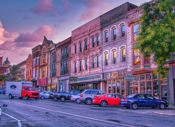 Main street storefronts in a small town business district